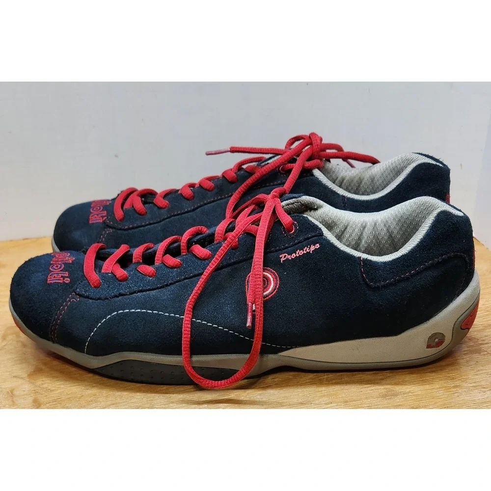 Piloti Prototipo Navy Blue Suede Red Driving Shoes Mens Sneakers Low Top